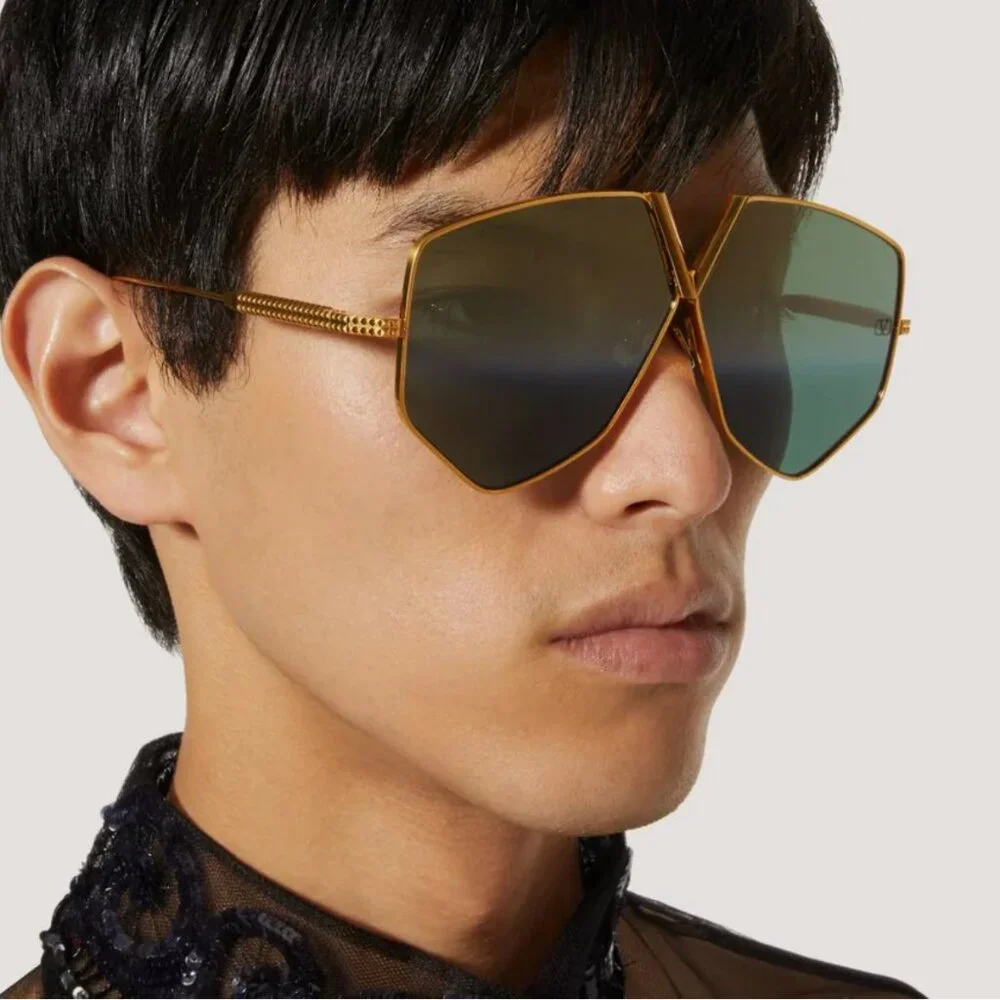 Valentino V HEexagon VLS115 Gold Sunglasses